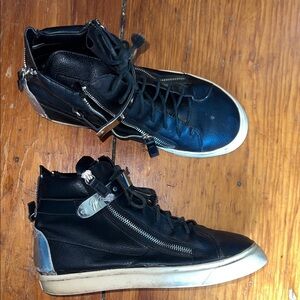 Giuseppe Zanotti Black and Silver Combat Boots